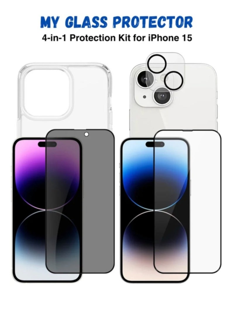 Generic - High Quality iPhone 15 Screen Protector, Camera Lens Protector and Case Cover 4 in 1 Package - Image 1