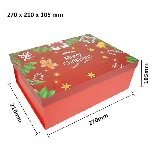 STRBOXONG Red Christmas Gift Boxes with Lids 1063x827x413270x210x105 mm Large Empty Gift Boxes for Presents Luxury Sturdy Foldable Cardboard Box for Gifts Christmas Party Favor Supplies Pack of 1 - Image 3