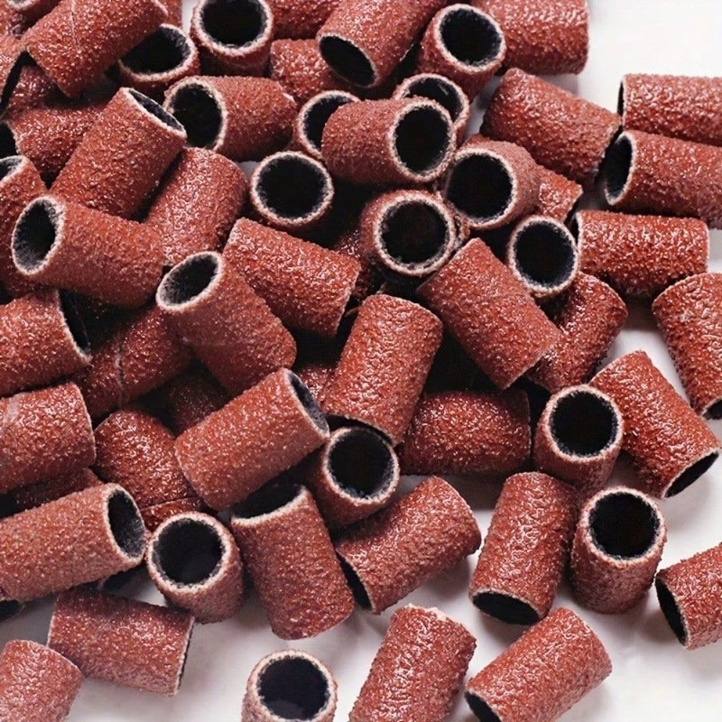 Burgundy 102 Pack Nail Sanding Bands 80 240 Mixed Grit Rollers Manicure Pedicure Bits - Image 1