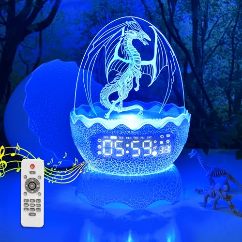 MTDYHY Unique Dragon Egg Digital Clock Ok to Wake Up Alarm Clock with Night Light/Lullaby White Noise/Bluetooth Speaker, Touch 8 Colors & Brightness & Volume, Cool Dragon Gift for Kids/Adult - Image 4