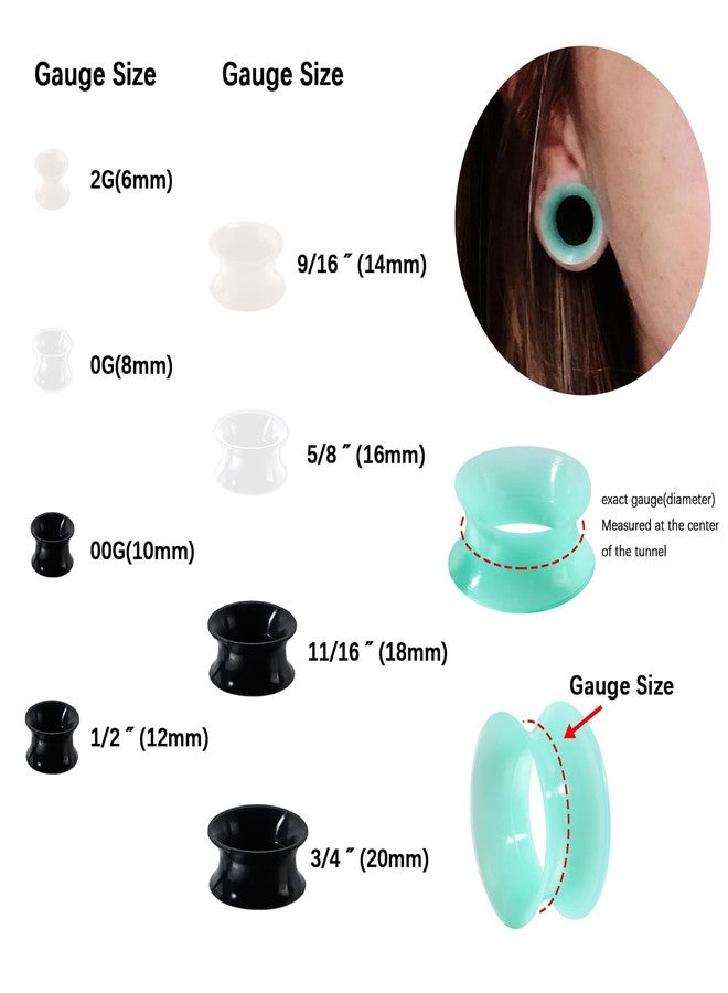 Stuppendux 4Pairs Black White Transparent Turquoise Soft Silicone Flexible Ear Skin Tunnels Plugs Expanders Gauges Hollow Body Piercing 5/8" 16mm - Image 2