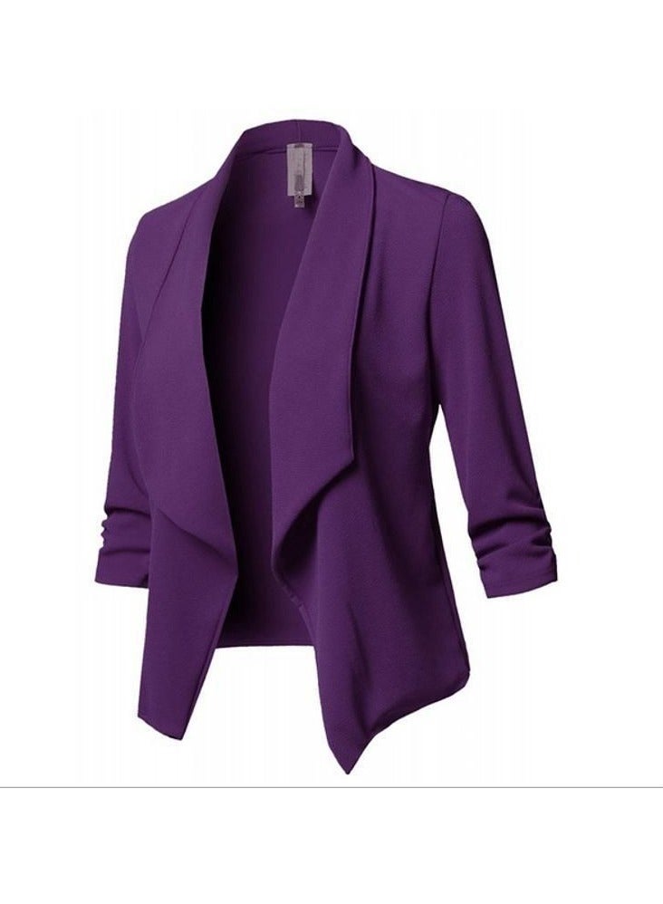 KUYING New Slim Fitting Long Sleeved Pleated Solid Color Versatile Small Suit Jacket 