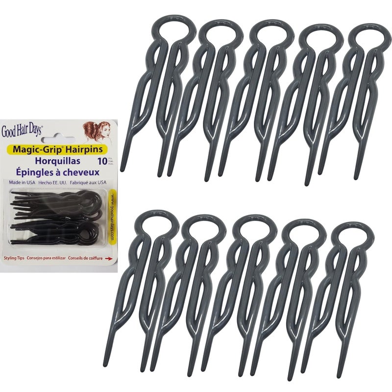 Good Hair Days Hair Pins - 2 1/2" Plastic, U-shaped Magic Grip Hairpins, Strong Durable Pins For Fine, Thick & Long Hair, Styling Accessories - Black, Set of 10 - Image 1