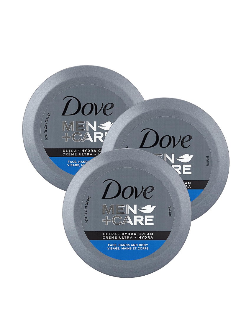 Dove Dove Men+Care Ultra Hydra Cream, Face, Hands and Body care, All Skin Types, 3-Pack of 5.07 Oz Each, Jar - Image 1