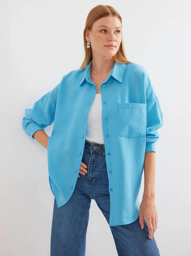 BIG DART BDART Linen Blended Shirt with Button Closure