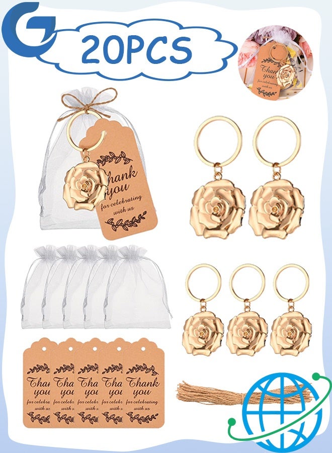GD 20 PCS Rose Shaped Keychain, Steel Aesthetic Keyring Charm Accessories, key Ring for baby shower wedding or bridal shower gifts - Image 1