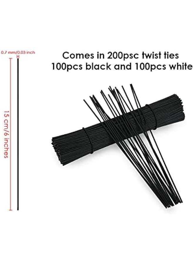 Loquat 6 Inch Metallic Cable Ties Set of 200 Bread Bag Ties Wire Twist Ties for Cord Management (White and Black (round shape)) - Image 2