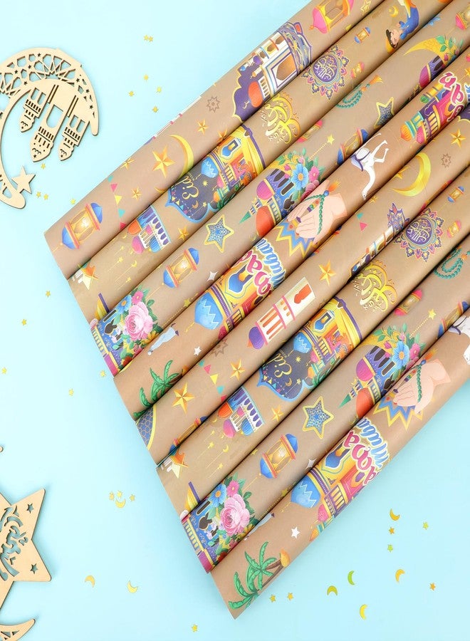 HOWAF 8 Sheets Eid Wrapping Paper Kraft Ramadan Mubarak Gift Wrapping Paper for Kids Men Women Eid Party Gift Wrap Decorations, Eid Mubarak Crescent Moon Wrapping Paper Islamic Gift Wrap Paper - Image 3