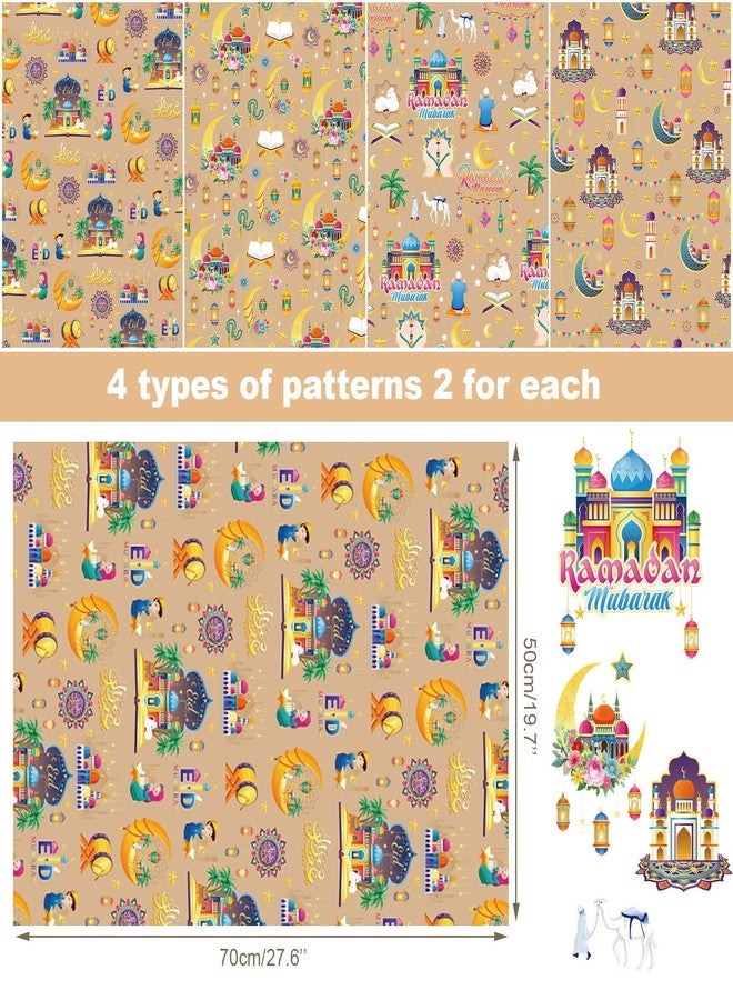 HOWAF 8 Sheets Eid Wrapping Paper Kraft Ramadan Mubarak Gift Wrapping Paper for Kids Men Women Eid Party Gift Wrap Decorations, Eid Mubarak Crescent Moon Wrapping Paper Islamic Gift Wrap Paper - Image 2