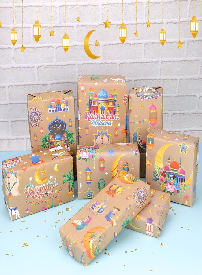 HOWAF 8 Sheets Eid Wrapping Paper Kraft Ramadan Mubarak Gift Wrapping Paper for Kids Men Women Eid Party Gift Wrap Decorations, Eid Mubarak Crescent Moon Wrapping Paper Islamic Gift Wrap Paper - Image 5