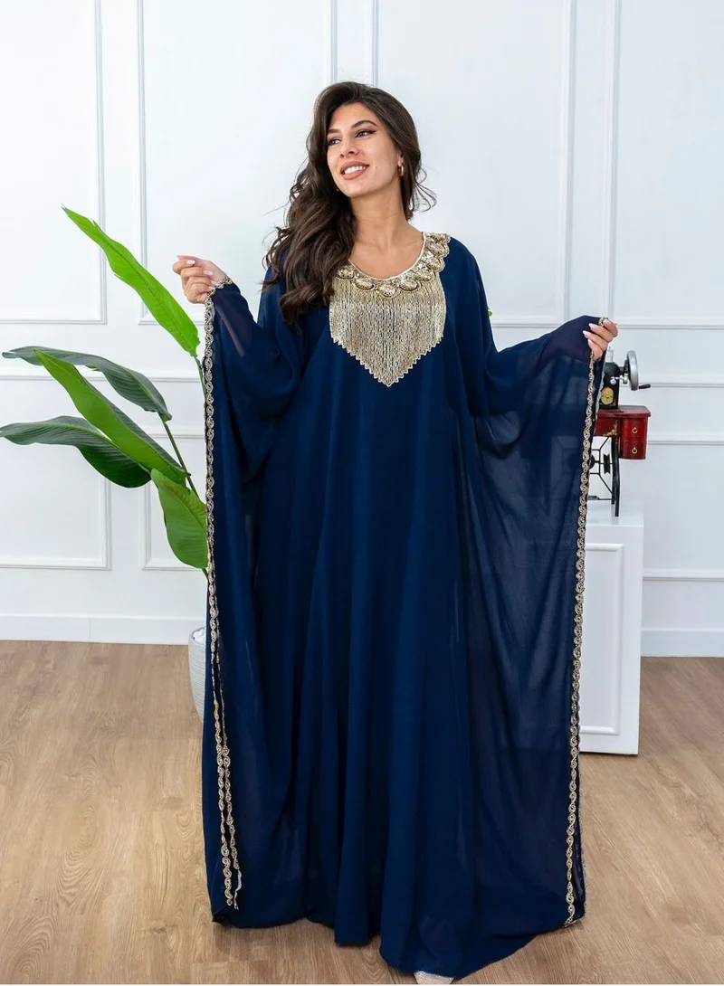AL BENT AL SHARQIEH long sleeve jalabiya dress with embroidery neck