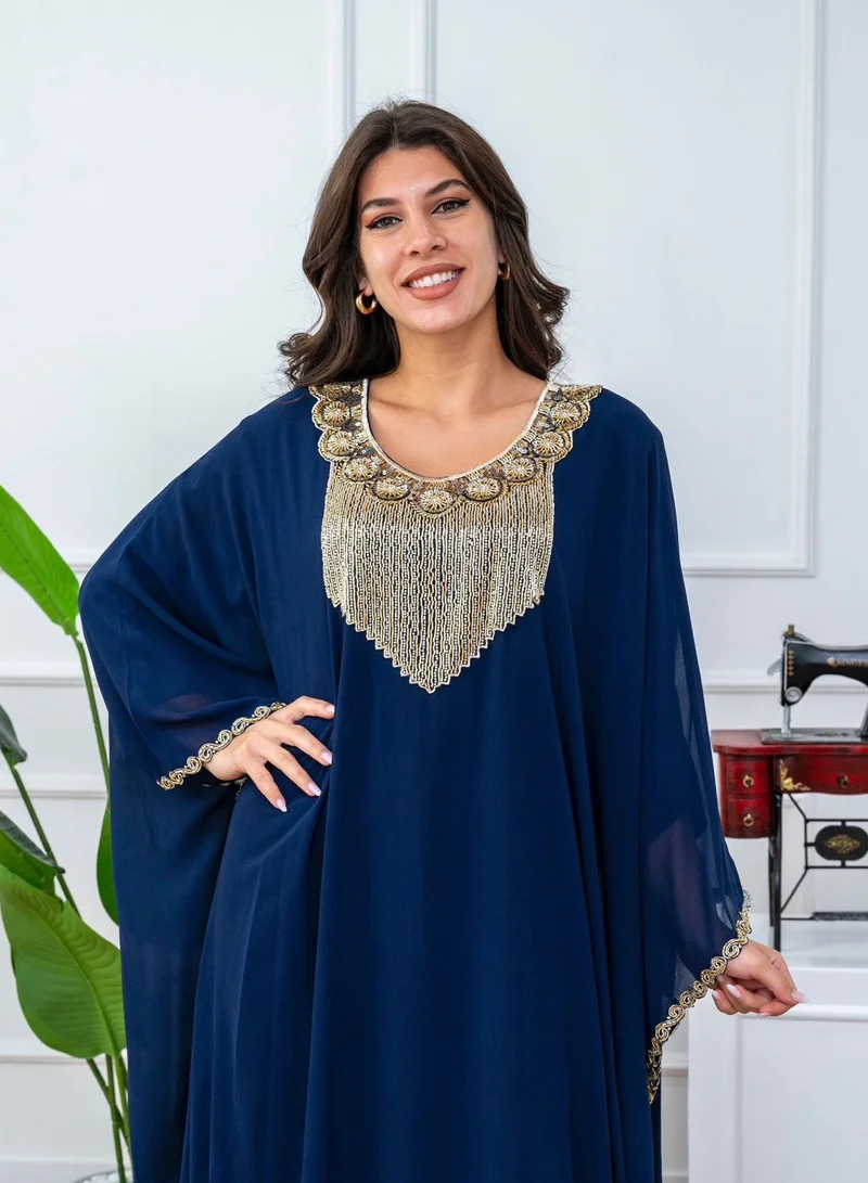 AL BENT AL SHARQIEH long sleeve jalabiya dress with embroidery neck