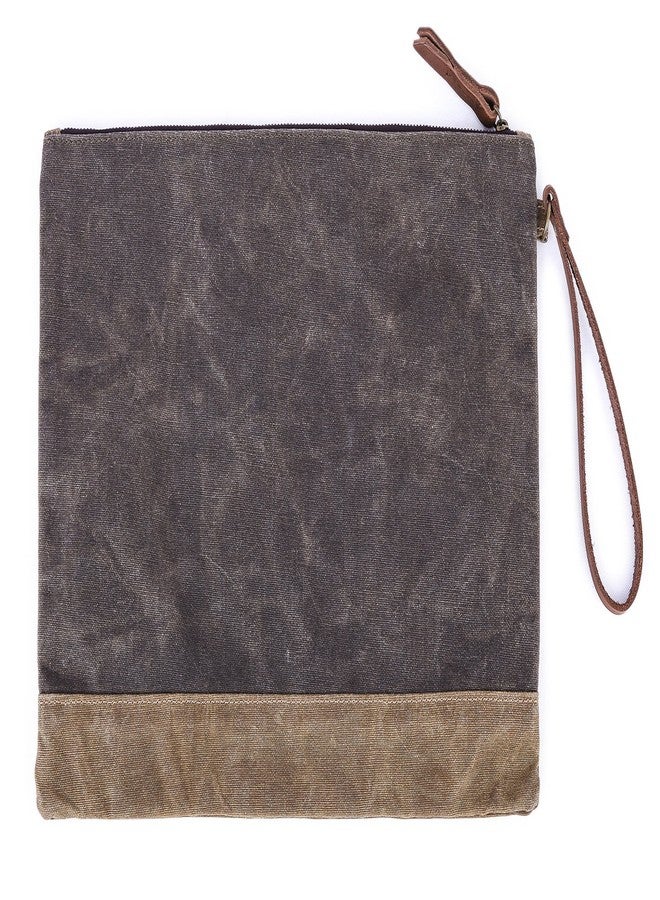 Gootium Waxed Canvas Zip Folio Pencil Pouch - Office Supply Zippered Makeup Bag Multipurpose File Folder - Size 13"x9.4", Olive Drab - Image 3