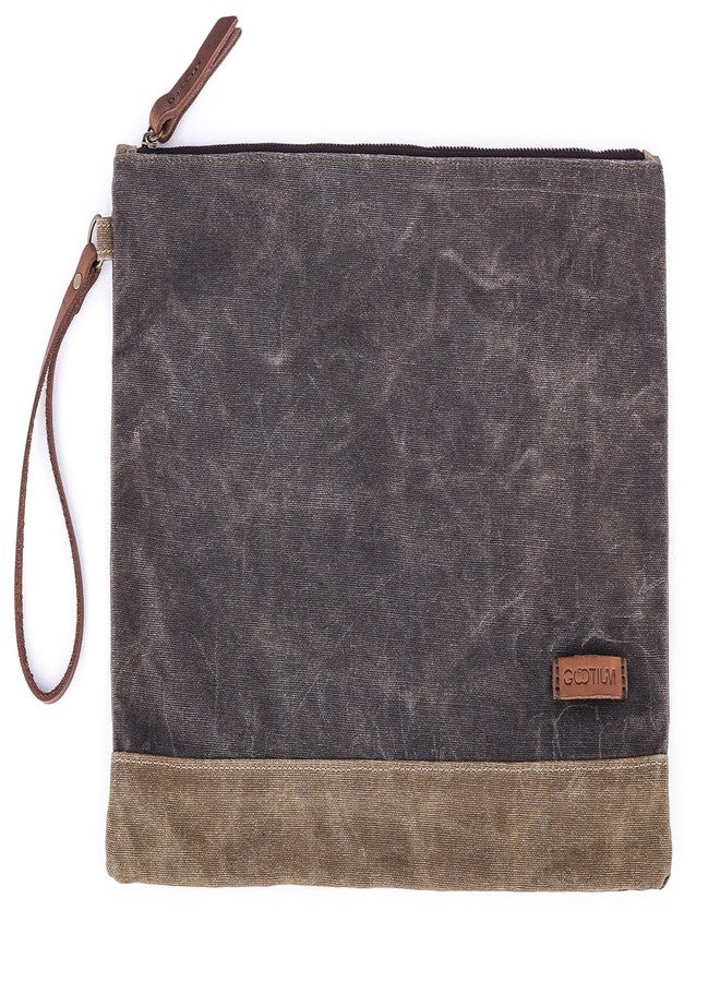 Gootium Waxed Canvas Zip Folio Pencil Pouch - Office Supply Zippered Makeup Bag Multipurpose File Folder - Size 13"x9.4", Olive Drab - Image 2