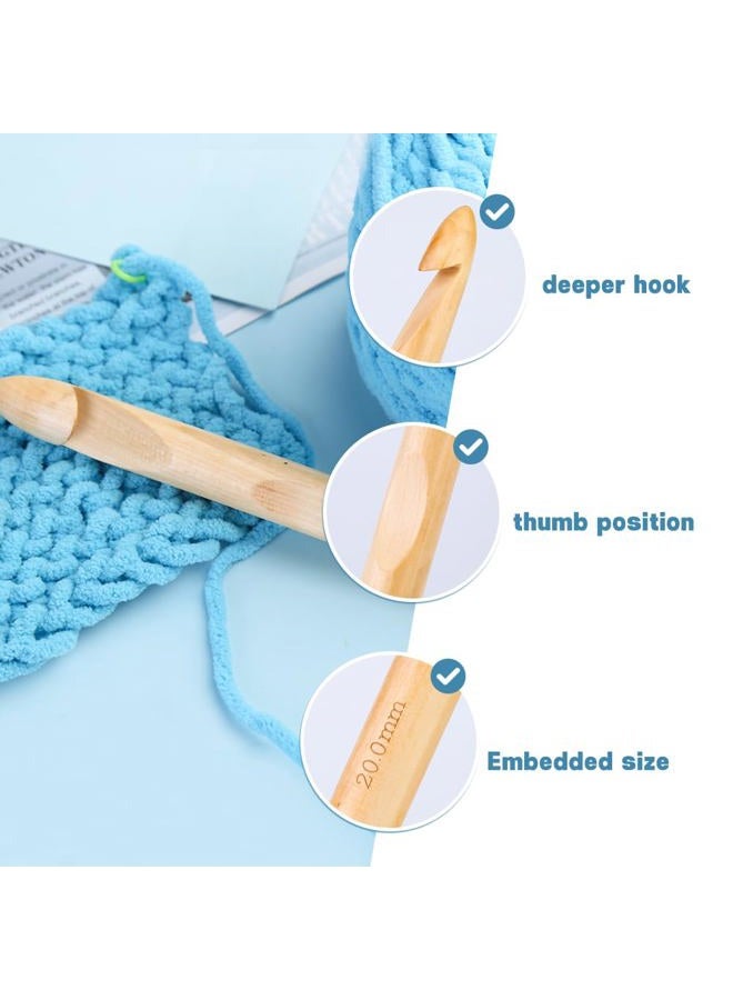 Dercuy Wooden Crochet Hooks, 20mm Wooden Handle Crochet Hook Bamboo Knitting Crochet Needles with 10 pcs Knitting Stitch Markers for Handcraft Crocheting - Image 4