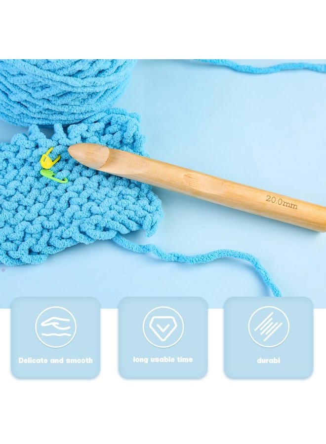 Dercuy Wooden Crochet Hooks, 20mm Wooden Handle Crochet Hook Bamboo Knitting Crochet Needles with 10 pcs Knitting Stitch Markers for Handcraft Crocheting - Image 3