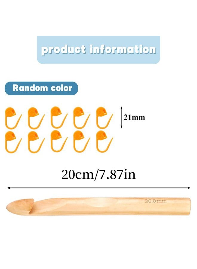 Dercuy Wooden Crochet Hooks, 20mm Wooden Handle Crochet Hook Bamboo Knitting Crochet Needles with 10 pcs Knitting Stitch Markers for Handcraft Crocheting - Image 2