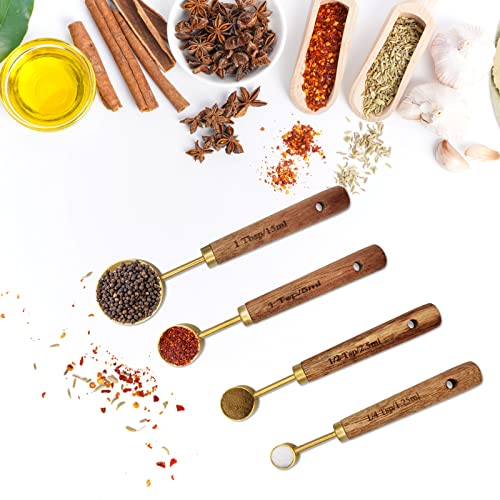 Zalaxt Gold Measuring Cups and Spoons Set with Fragrant Wood Handle, Measuring Cups, Metal Measuring Spoons and Measuring Cup Set for Cooking & Baking, Set of 8 pcs - Image 5