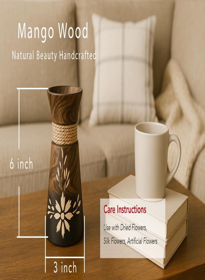 AeraVida 6-Inch Nature’s Beauty Etched Flower and Rope Design Mango Tree Wood Rectangular Handmade Vase | Rustic Wooden Tabletop Vase for Flowers | Sustainable Home & Kitchen Decor - Image 4