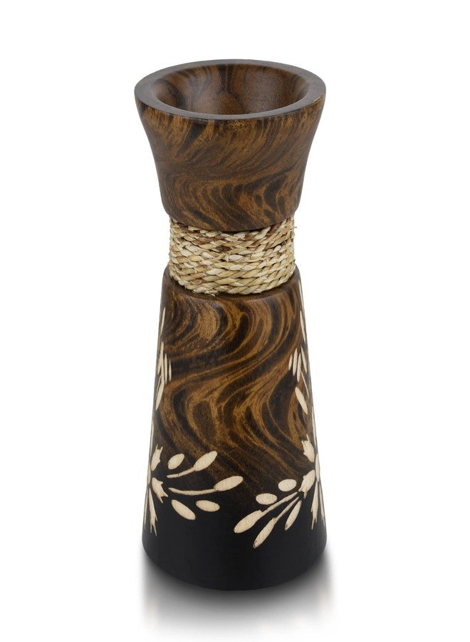 AeraVida 6-Inch Nature’s Beauty Etched Flower and Rope Design Mango Tree Wood Rectangular Handmade Vase | Rustic Wooden Tabletop Vase for Flowers | Sustainable Home & Kitchen Decor - Image 2