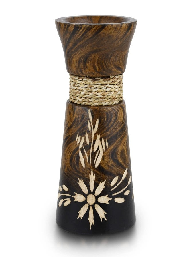 AeraVida 6-Inch Nature’s Beauty Etched Flower and Rope Design Mango Tree Wood Rectangular Handmade Vase | Rustic Wooden Tabletop Vase for Flowers | Sustainable Home & Kitchen Decor - Image 3