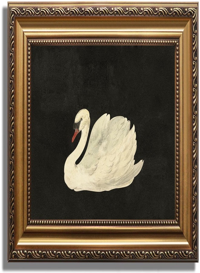 KBKBART Vintage Framed Wall Art for Living Room, White Swan Vintage Painting Canvas Wall Art Prints for Bathroom Wall Decor, Classical Gold Framed Animal Vintage Wall Decor Aesthetic for Bedroom, - Image 1