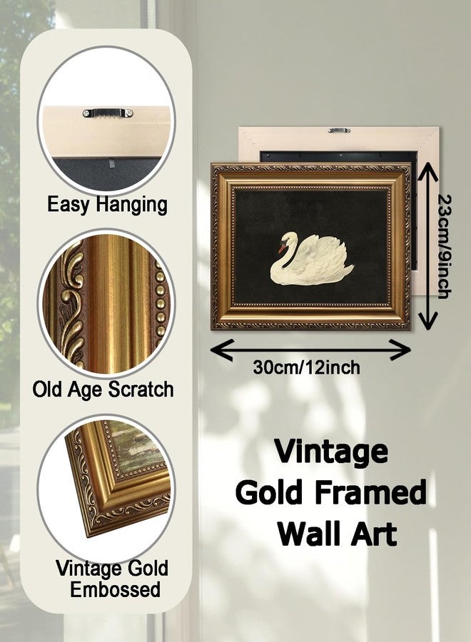 KBKBART Vintage Framed Wall Art for Living Room, White Swan Vintage Painting Canvas Wall Art Prints for Bathroom Wall Decor, Classical Gold Framed Animal Vintage Wall Decor Aesthetic for Bedroom, - Image 2