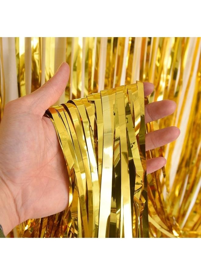 yongsheng Perfect Party Supplies Gold Foil Fringe Curtains Streamers For Decorations Party Supplies-1*2M-2pcs-Gold Backdrop Birthday Decorations Foil Curtain Backdrop Gold Streamers Dance Party Decorations Photo Booth Props for Bachelorette Decorations  - Image 2