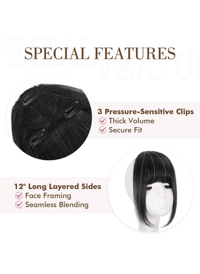REECHO - Bangs Hair Clip In Bangs 100% Real Human Hair 3 Secure Clips In Blunt Cut Full Fringe French Bangs Natural Thick Volume Black Fake Bangs With Temples Hairpieces For Women Daily Wear Black - Image 1
