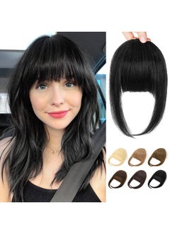 Bangs Hair Clip In Bangs 100% Real Human Hair 3 Secure Clips In Blunt Cut Full Fringe French Bangs Natural Thick Volume Black Fake Bangs With Temples Hairpieces For Women Daily Wear Black