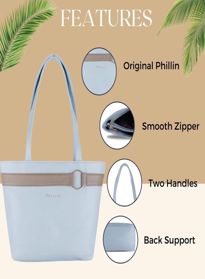 PHILLIN Handbags for Womens, Stylish Handbag for Women for Casual and Professional Use with 3 compartment, Ladies Handbags for Women (Light Blue) - Image 4