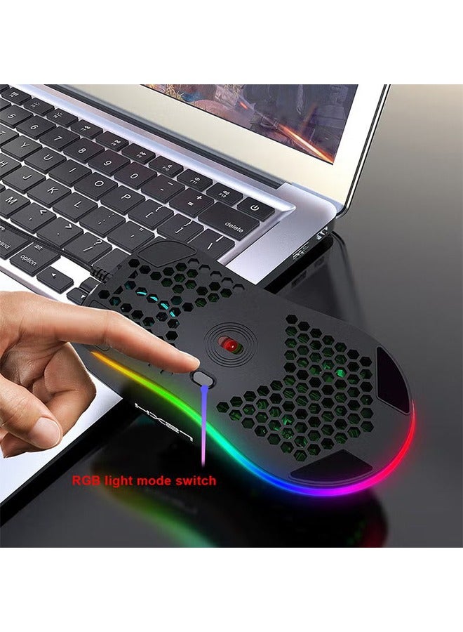 J900 USB Wired Gaming Mouse RGB with Six Adjustable DPI Black - Image 4