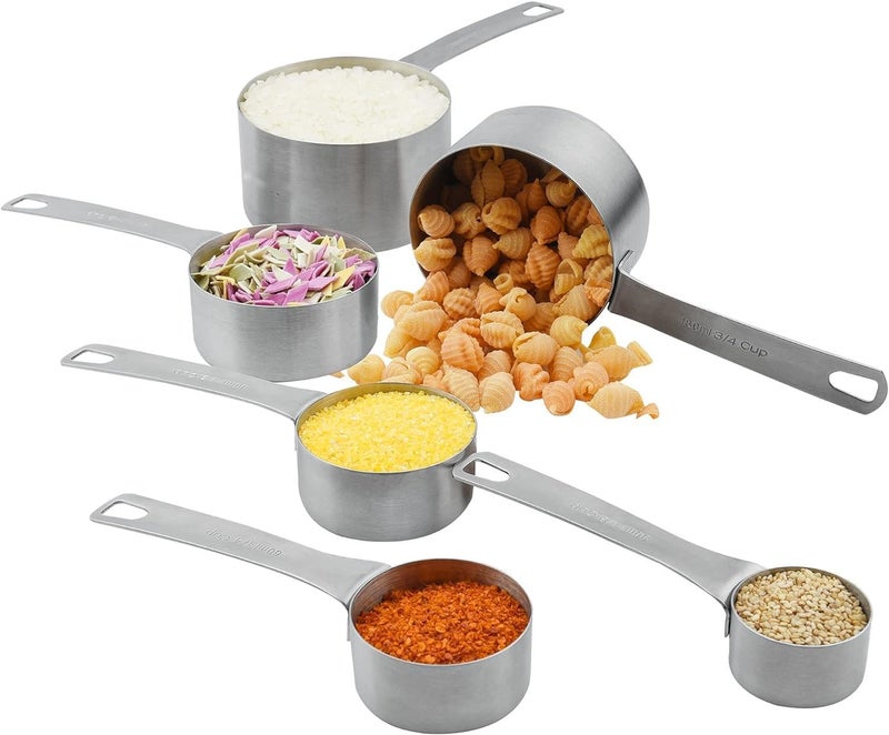Smithcraft Measuring Cups Set, 18/8 Stainless Steel Measuring Cup Set, 6 Metal Measuring Cups with Measure Equivalents, Dry Kitchen Measure Cups, Baking Measurement Cups with 1/8 & 3/4 Measuring Cup - Image 5