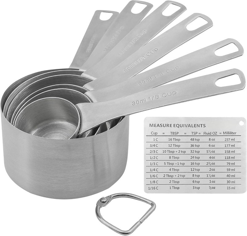 Smithcraft Measuring Cups Set, 18/8 Stainless Steel Measuring Cup Set, 6 Metal Measuring Cups with Measure Equivalents, Dry Kitchen Measure Cups, Baking Measurement Cups with 1/8 & 3/4 Measuring Cup - Image 1