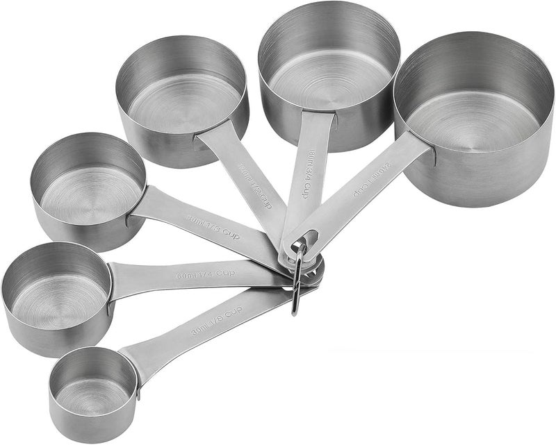Smithcraft Measuring Cups Set, 18/8 Stainless Steel Measuring Cup Set, 6 Metal Measuring Cups with Measure Equivalents, Dry Kitchen Measure Cups, Baking Measurement Cups with 1/8 & 3/4 Measuring Cup - Image 3