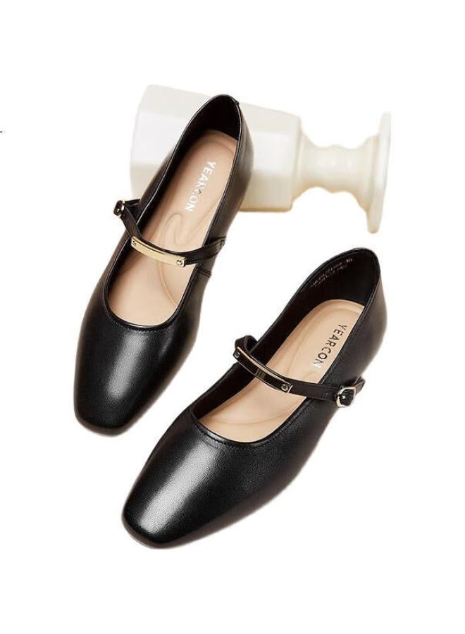 YEARCON Women'S Shoes Mary Jane Retro Small Leather Shoes Flat French Single Shoes 27146W Black 36 - Image 1
