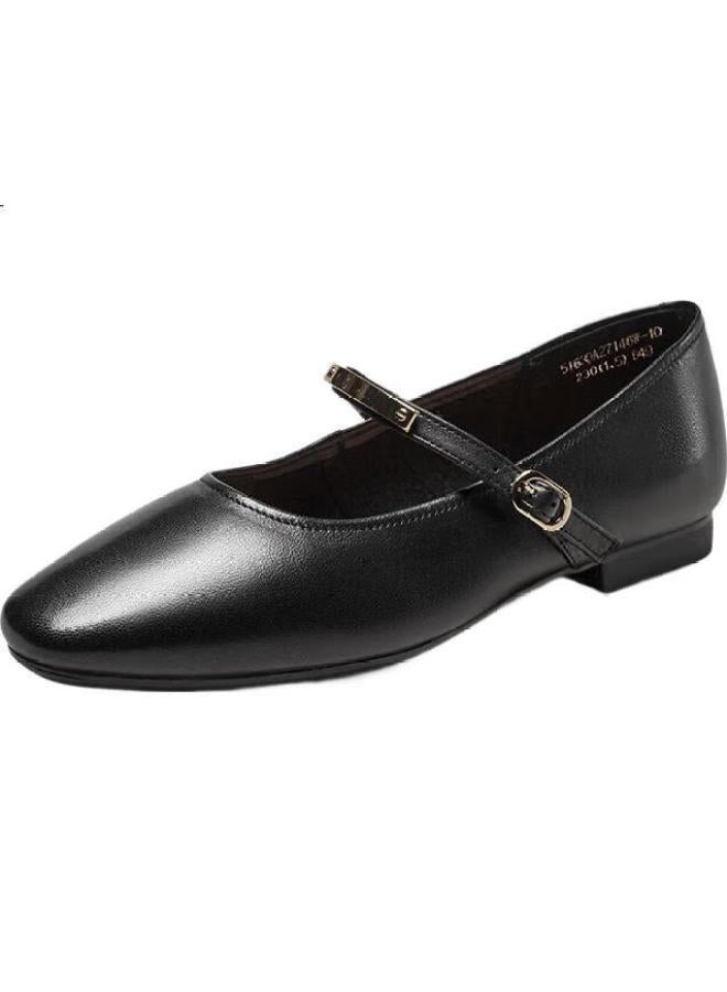 YEARCON Women'S Shoes Mary Jane Retro Small Leather Shoes Flat French Single Shoes 27146W Black 36 - Image 3