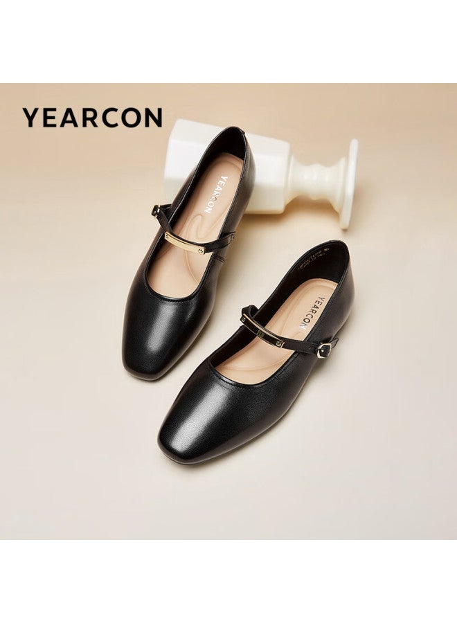 YEARCON Yierkang Women's Shoes Mary Jane Retro Small Leather Shoes Flat French Single Shoes 27146w Black 36 - Image 1