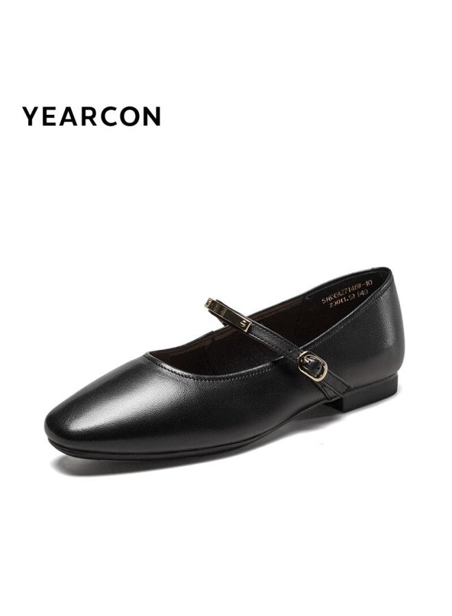YEARCON Yierkang Women's Shoes Mary Jane Retro Small Leather Shoes Flat French Single Shoes 27146w Black 36 - Image 3