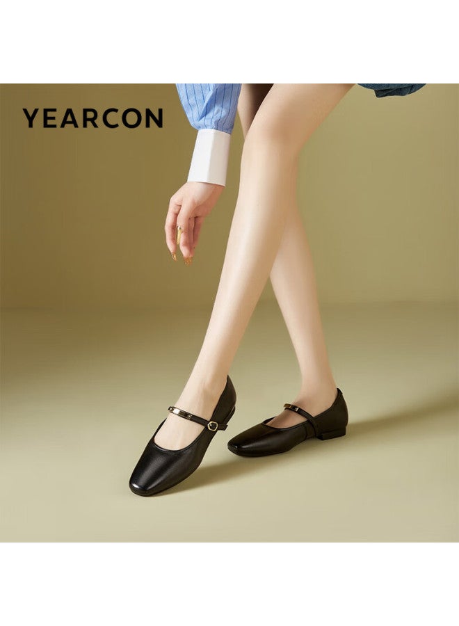 YEARCON Yierkang Women's Shoes Mary Jane Retro Small Leather Shoes Flat French Single Shoes 27146w Black 36 - Image 2