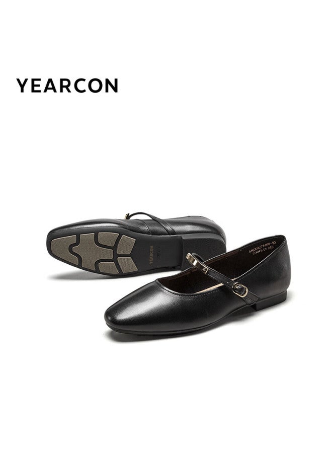 YEARCON Yierkang Women's Shoes Mary Jane Retro Small Leather Shoes Flat French Single Shoes 27146w Black 36 - Image 4