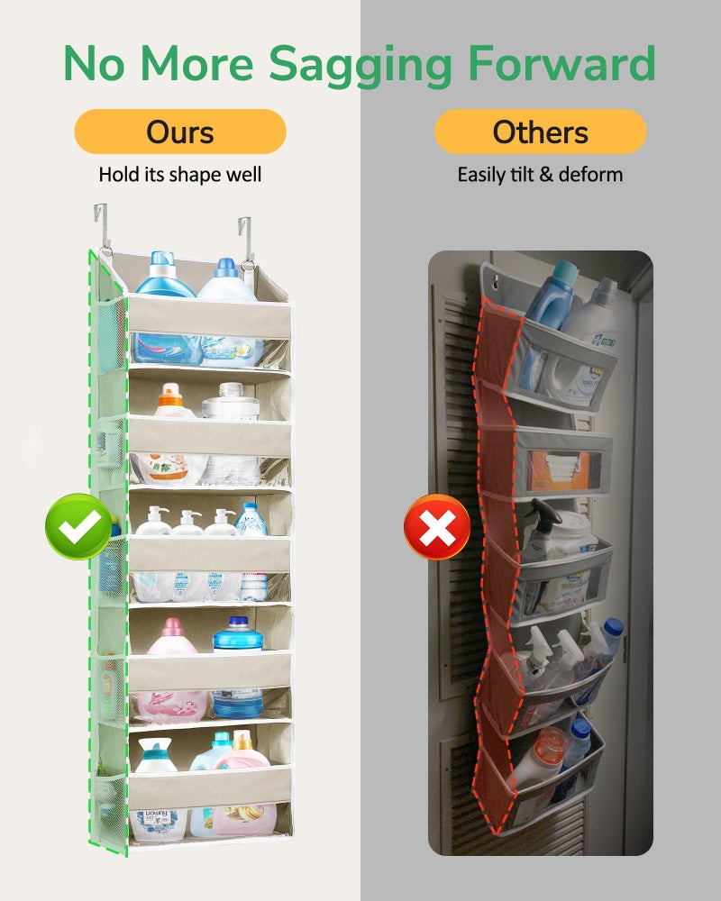ULG 1-Pack Over Door Organizer with 5 Large Pockets 10 Mesh Side Pockets, 44 lbs Weight Capacity Hanging Storage Organizer with Clear Window for Bedroom Bathroom Kitchen, RV, Camper, Beige - Image 3
