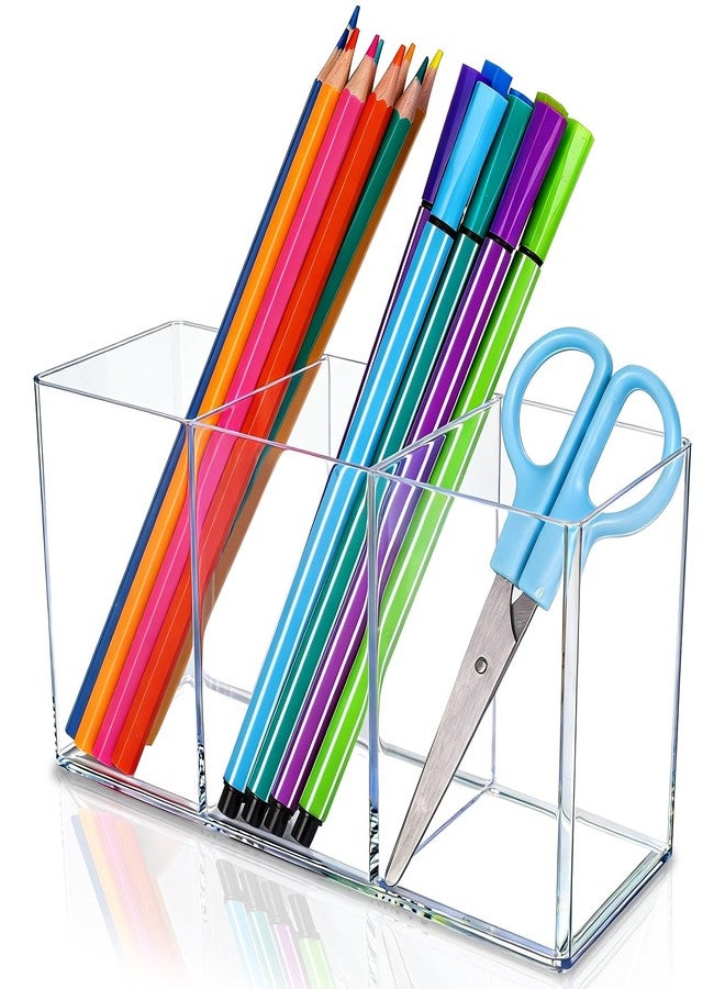 Banafich Acrylic Pen Holder for Desk, Plastic Pencil Holder for Desk, Small Desk Organizer for Home, Office, Classroom, Bathroom, Makeup Brush Organizer, Teacher Accessories(Clear) - Image 1
