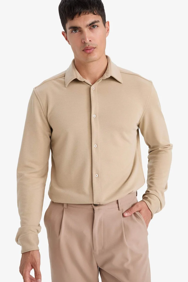 DeFacto Regular Fit Polo Collar Flannel Long Sleeve Shirt