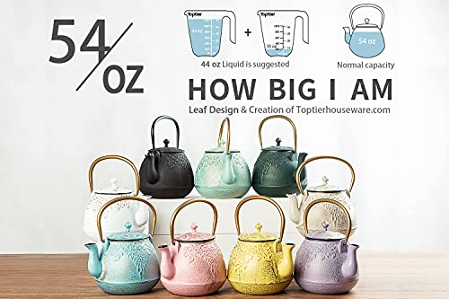 Toptier Tea Kettle for Stove Top, Cast Iron Teapot Stovetop Safe with Infusers for Loose Tea, 54 oz, Light Green - Image 4