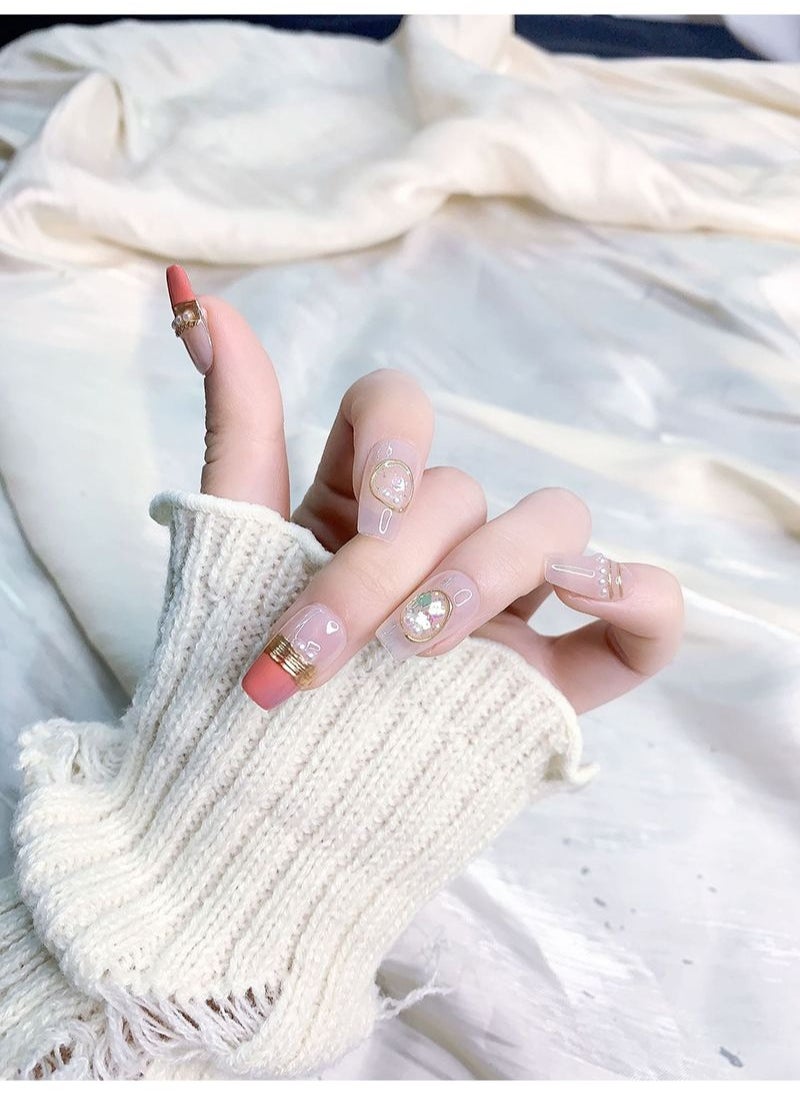 SCHAVO Pearl Gold Thread Glitter Short Fake Nails False Nail  - Image 2