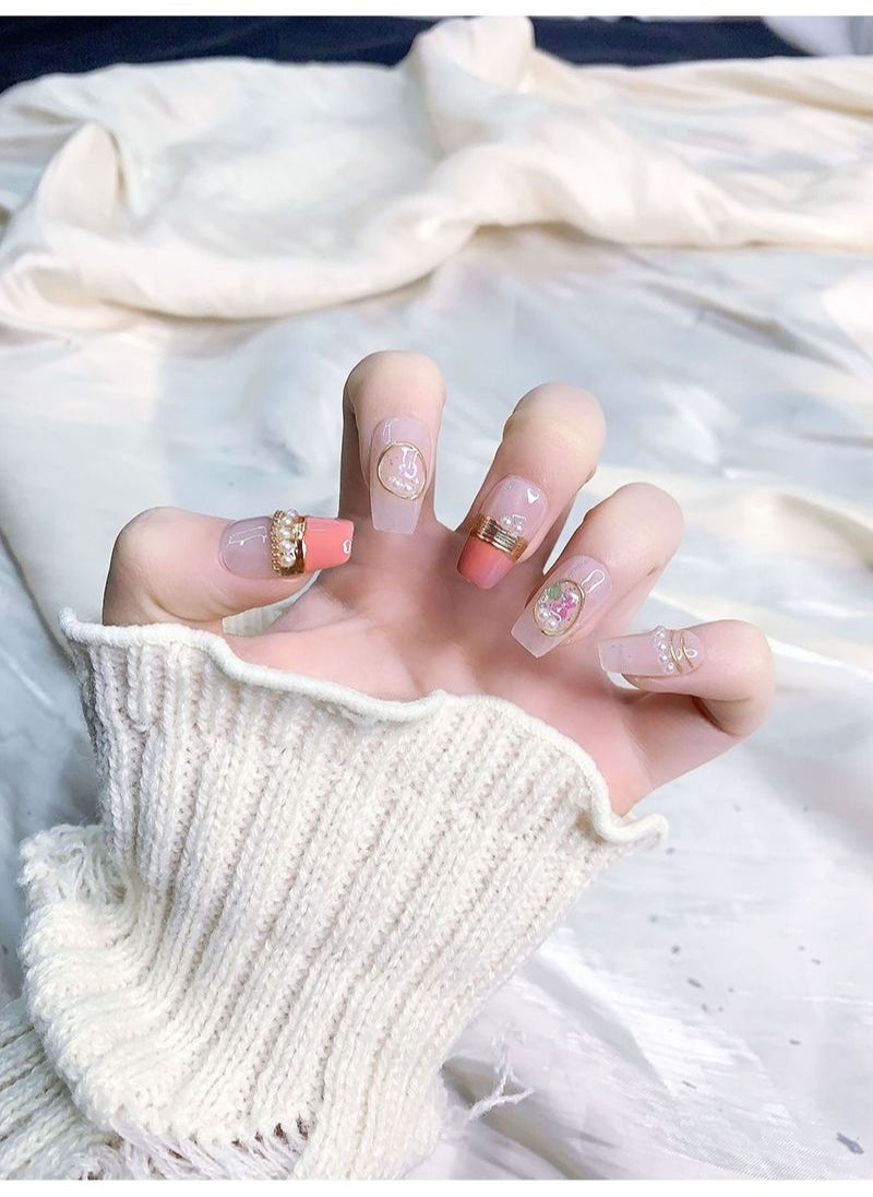 SCHAVO Pearl Gold Thread Glitter Short Fake Nails False Nail  - Image 3