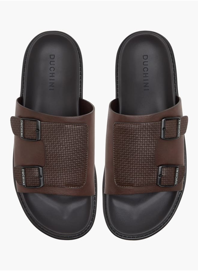 DUCHINI Men's Textured Slip-On Cross Strap Sandals with Buckle Detail  - Image 1