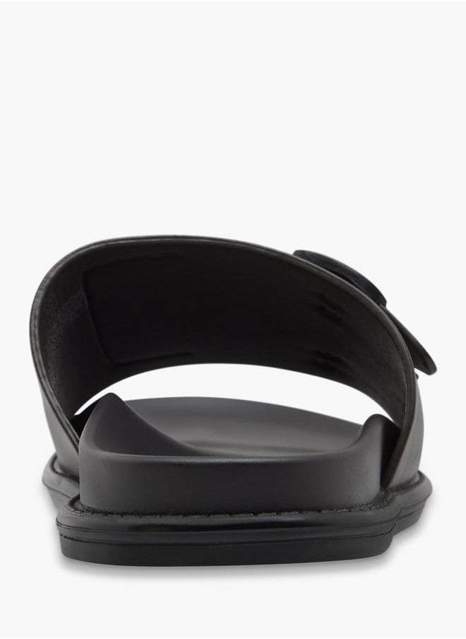 DUCHINI Men's Textured Slip-On Cross Strap Sandals with Buckle Detail  - Image 4