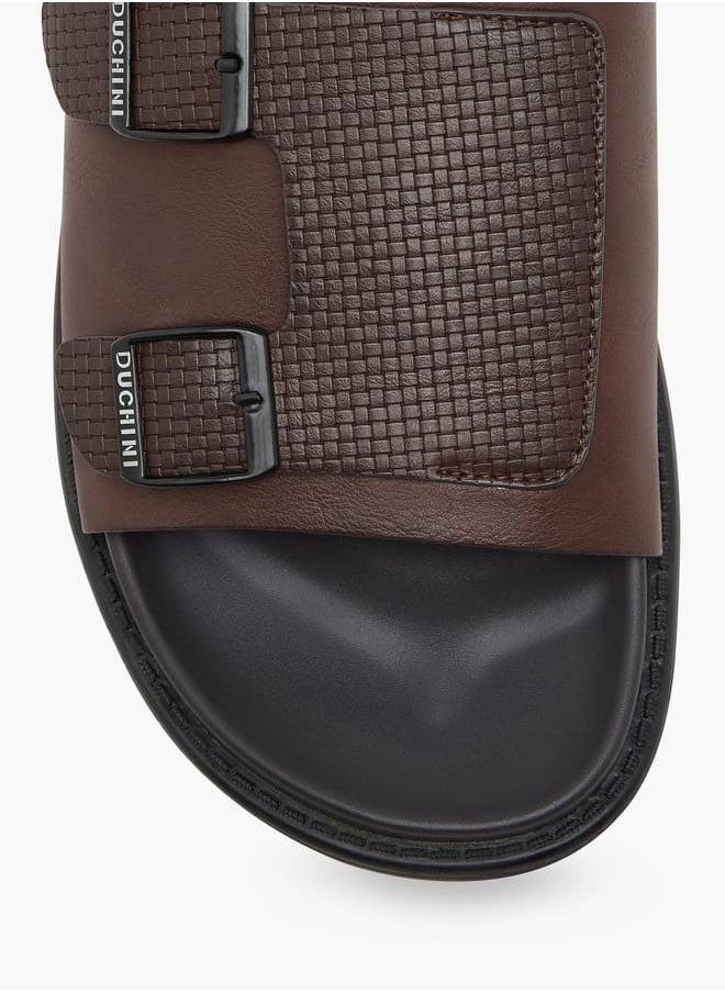 DUCHINI Men's Textured Slip-On Cross Strap Sandals with Buckle Detail  - Image 3